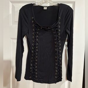 VENUS Black Top with Gold Grommets Long Sleeve Top